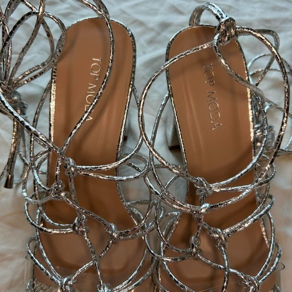 Top Moda Silver Strappy Tie Up Heels 7 - Picture 6 of 8